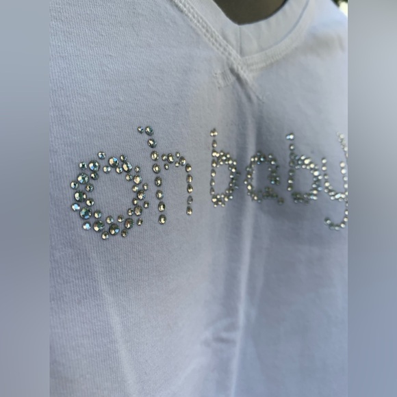 Maternity “Oh Baby” by Motherhood Top by Sz S Bedazzled White - Picture 2 of 6